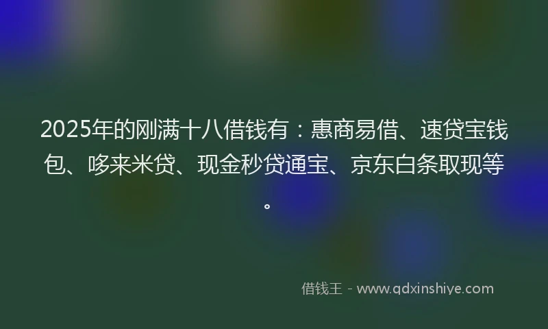 2025年的刚满十八借钱有：惠商易借、速贷宝钱包、哆来米贷、现金秒贷通宝、京东白条取现等。