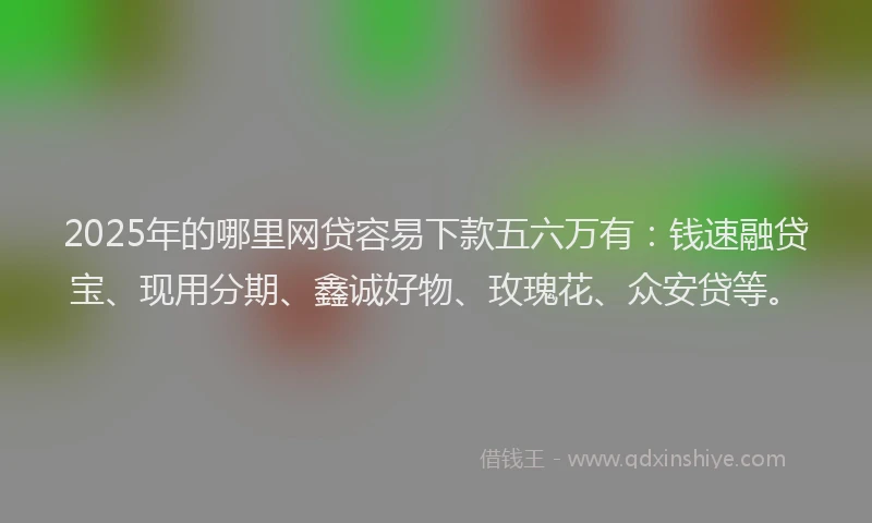 2025年的哪里网贷容易下款五六万有：钱速融贷宝、现用分期、鑫诚好物、玫瑰花、众安贷等。