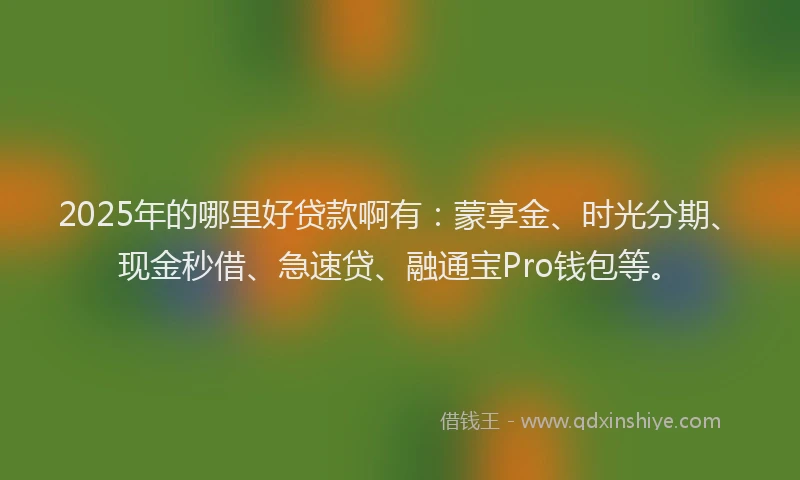 2025年的哪里好贷款啊有：蒙享金、时光分期、现金秒借、急速贷、融通宝Pro钱包等。