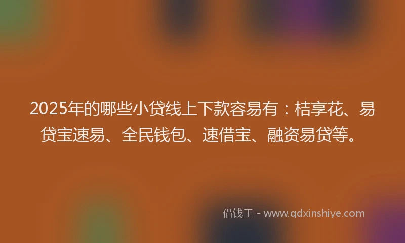 2025年的哪些小贷线上下款容易有：桔享花、易贷宝速易、全民钱包、速借宝、融资易贷等。