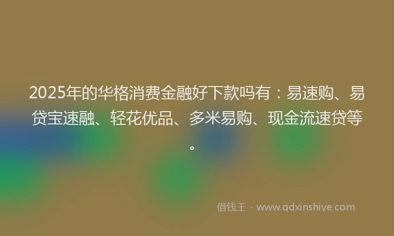 2025年的华格消费金融好下款吗有：易速购、易贷宝速融、轻花优品、多米易购、现金流速贷等。