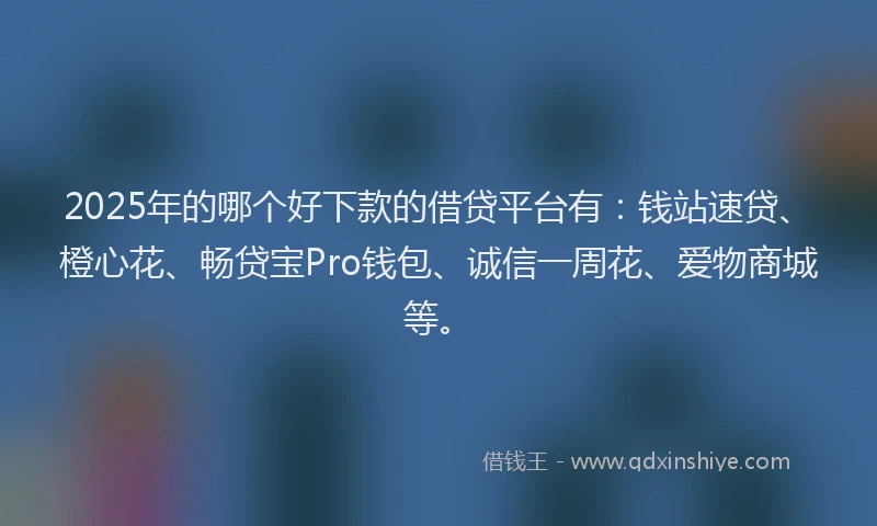 2025年的哪个好下款的借贷平台有：钱站速贷、橙心花、畅贷宝Pro钱包、诚信一周花、爱物商城等。