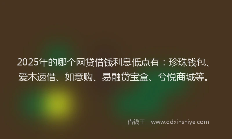 2025年的哪个网贷借钱利息低点有：珍珠钱包、爱木速借、如意购、易融贷宝盒、兮悦商城等。