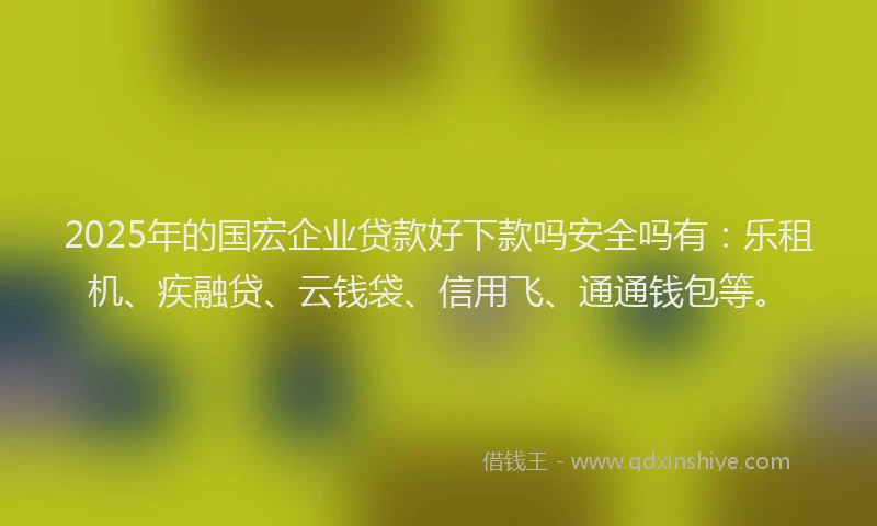 2025年的国宏企业贷款好下款吗安全吗有：乐租机、疾融贷、云钱袋、信用飞、通通钱包等。