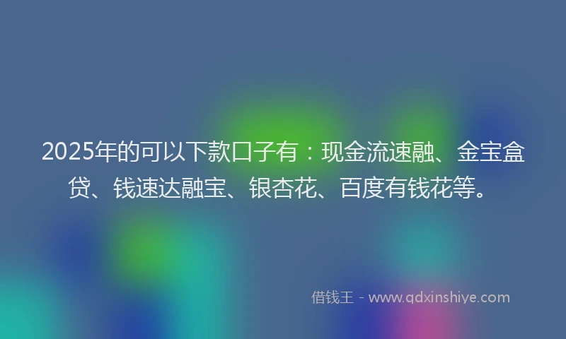 2025年的可以下款口子有：现金流速融、金宝盒贷、钱速达融宝、银杏花、百度有钱花等。