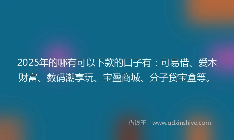 2025年的哪有可以下款的口子有：可易借、爱木财富、数码潮享玩、宝盈商城、分子贷宝盒等。