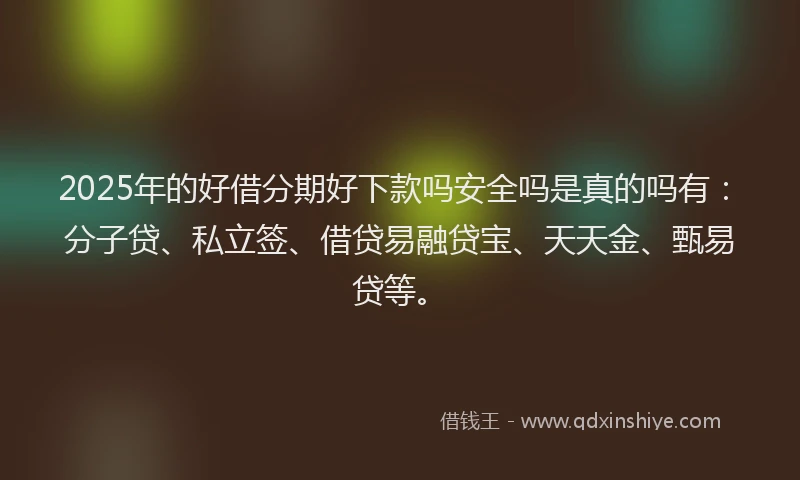2025年的好借分期好下款吗安全吗是真的吗有：分子贷、私立签、借贷易融贷宝、天天金、甄易贷等。