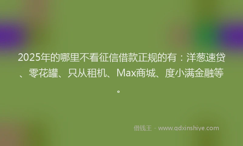 2025年的哪里不看征信借款正规的有：洋葱速贷、零花罐、只从租机、Max商城、度小满金融等。