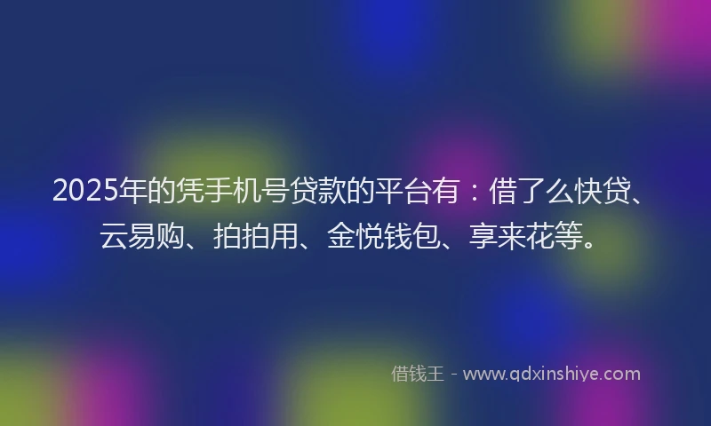 2025年的凭手机号贷款的平台有：借了么快贷、云易购、拍拍用、金悦钱包、享来花等。