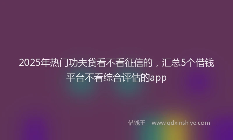 2025年热门功夫贷看不看征信的，汇总5个借钱平台不看综合评估的app