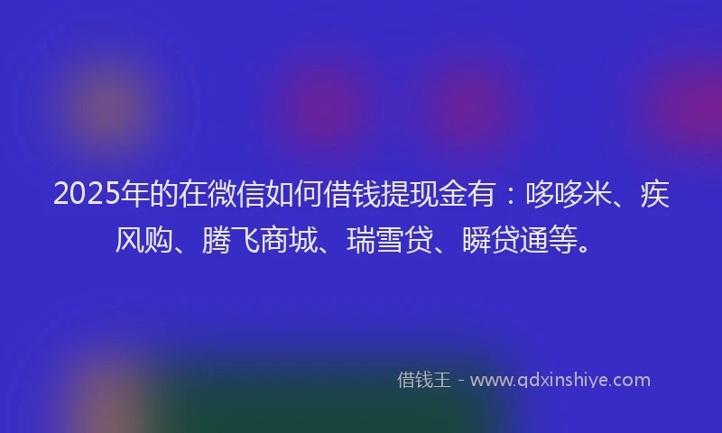 2025年的在微信如何借钱提现金有：哆哆米、疾风购、腾飞商城、瑞雪贷、瞬贷通等。