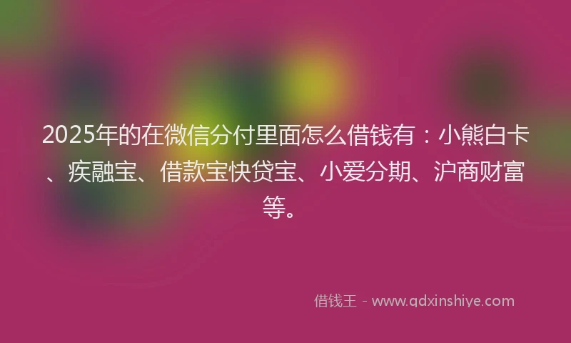 2025年的在微信分付里面怎么借钱有:小熊白卡、疾融宝、借款宝快贷宝、小爱分期、沪商财富等。