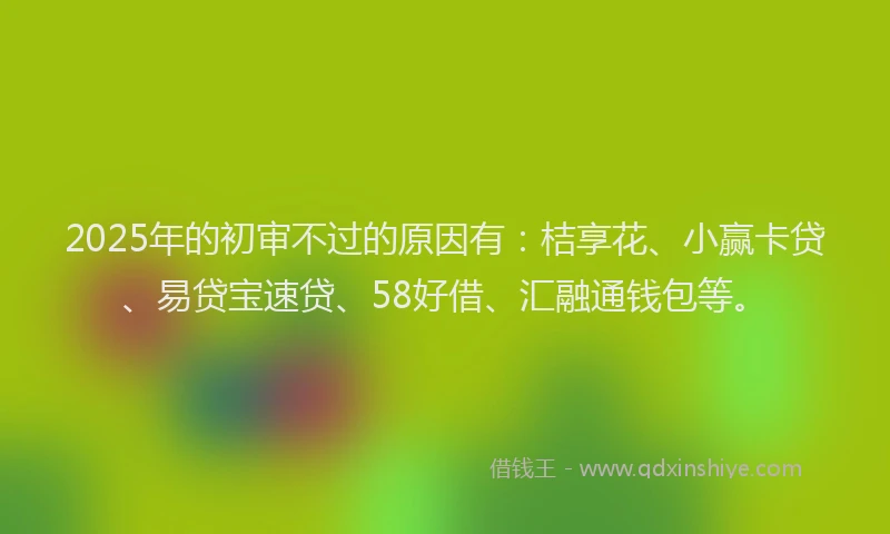 2025年的初审不过的原因有：桔享花、小赢卡贷、易贷宝速贷、58好借、汇融通钱包等。