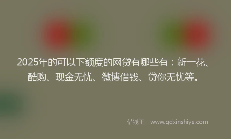 2025年的可以下额度的网贷有哪些有：新一花、酷购、现金无忧、微博借钱、贷你无忧等。