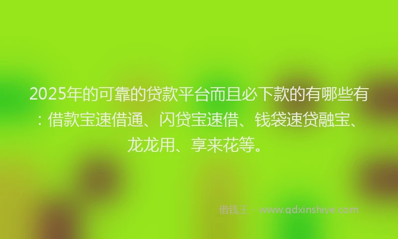 2025年的可靠的贷款平台而且必下款的有哪些有:借款宝速借通、闪贷宝速借、钱袋速贷融宝、龙龙用、享来花等。