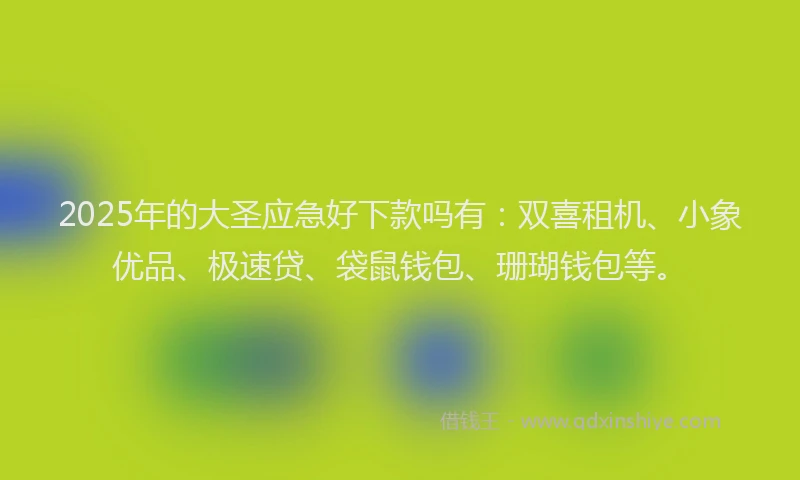 2025年的大圣应急好下款吗有：双喜租机、小象优品、极速贷、袋鼠钱包、珊瑚钱包等。