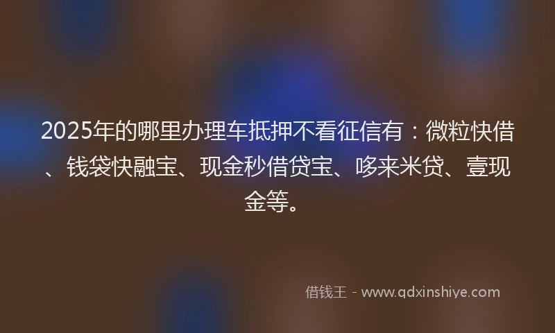 2025年的哪里办理车抵押不看征信有:微粒快借、钱袋快融宝、现金秒借贷宝、哆来米贷、壹现金等。