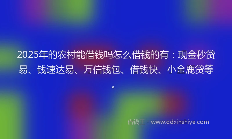 2025年的农村能借钱吗怎么借钱的有：现金秒贷易、钱速达易、万信钱包、借钱快、小金鹿贷等。