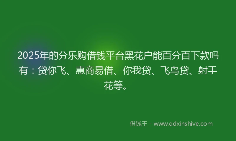 2025年的分乐购借钱平台黑花户能百分百下款吗有：贷你飞、惠商易借、你我贷、飞鸟贷、射手花等。