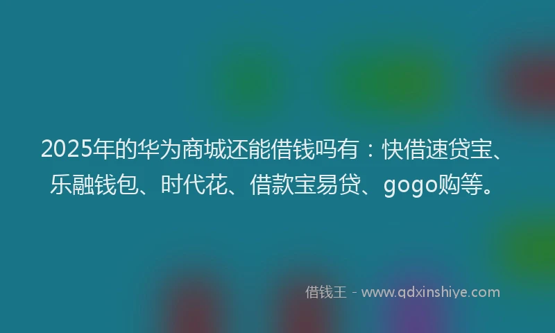 2025年的华为商城还能借钱吗有：快借速贷宝、乐融钱包、时代花、借款宝易贷、gogo购等。