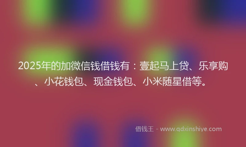 2025年的加微信钱借钱有：壹起马上贷、乐享购、小花钱包、现金钱包、小米随星借等。