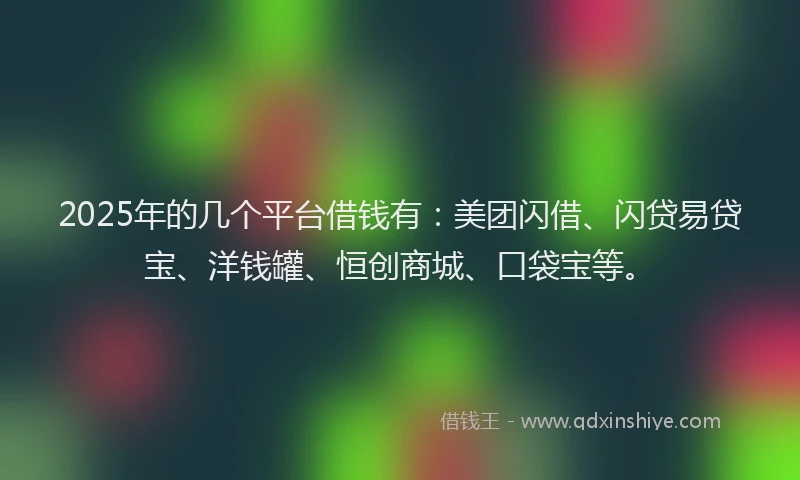2025年的几个平台借钱有：美团闪借、闪贷易贷宝、洋钱罐、恒创商城、口袋宝等。