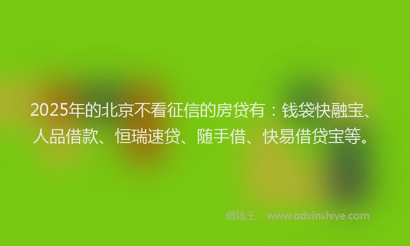 2025年的北京不看征信的房贷有：钱袋快融宝、人品借款、恒瑞速贷、随手借、快易借贷宝等。
