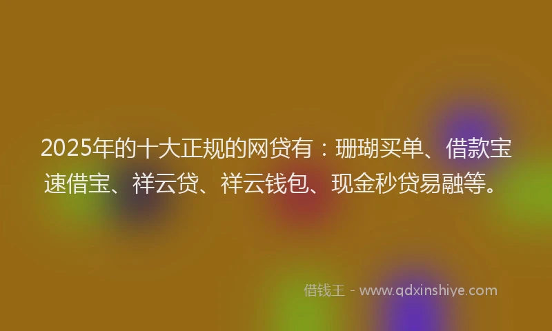2025年的十大正规的网贷有：珊瑚买单、借款宝速借宝、祥云贷、祥云钱包、现金秒贷易融等。