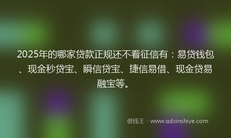 2025年的哪家贷款正规还不看征信有：易贷钱包、现金秒贷宝、瞬信贷宝、捷信易借、现金贷易融宝等。