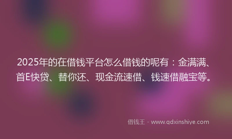 2025年的在借钱平台怎么借钱的呢有：金满满、首E快贷、替你还、现金流速借、钱速借融宝等。
