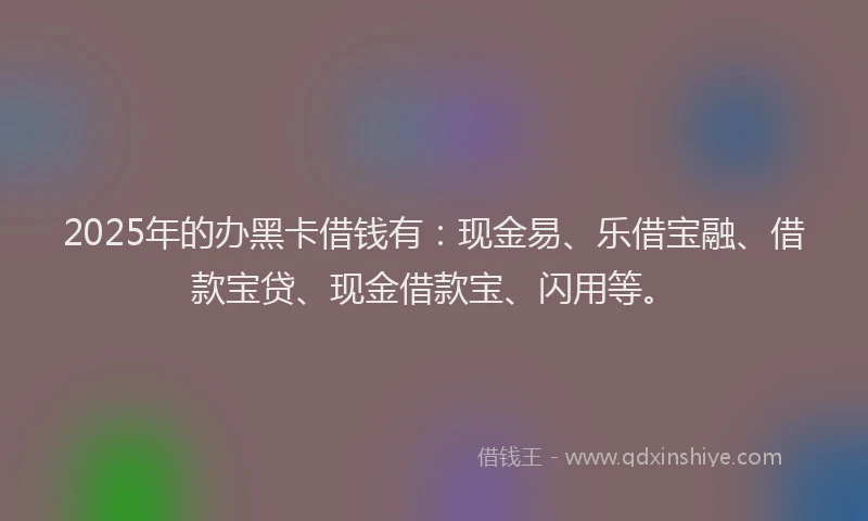 2025年的办黑卡借钱有：现金易、乐借宝融、借款宝贷、现金借款宝、闪用等。