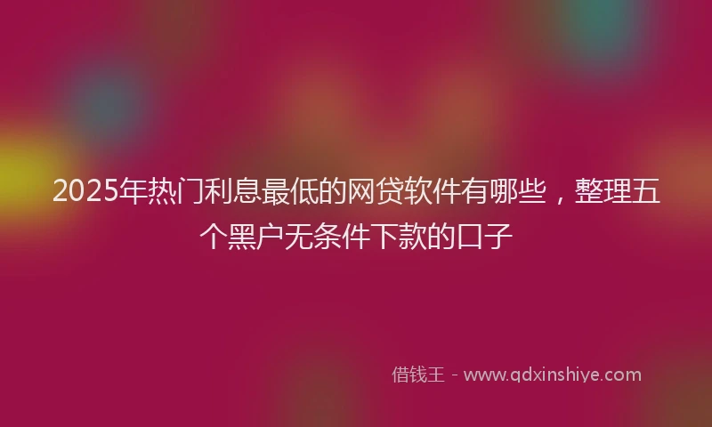 2025年热门利息最低的网贷软件有哪些，整理五个黑户无条件下款的口子