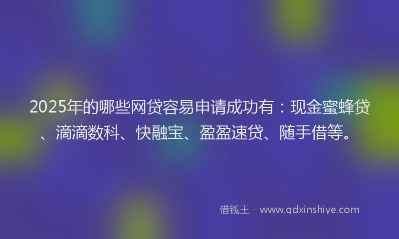 2025年的哪些网贷容易申请成功有：现金蜜蜂贷、滴滴数科、快融宝、盈盈速贷、随手借等。