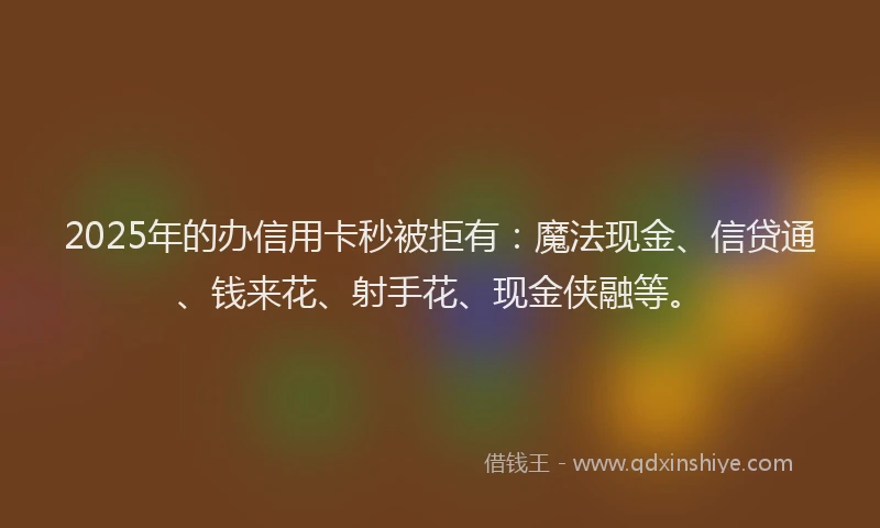 2025年的办信用卡秒被拒有：魔法现金、信贷通、钱来花、射手花、现金侠融等。