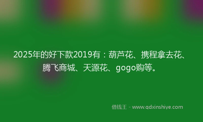 2025年的好下款2019有：葫芦花、携程拿去花、腾飞商城、天源花、gogo购等。