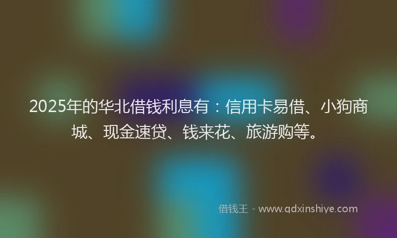 2025年的华北借钱利息有：信用卡易借、小狗商城、现金速贷、钱来花、旅游购等。