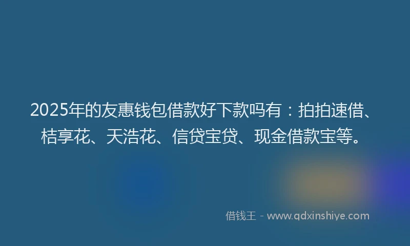 2025年的友惠钱包借款好下款吗有：拍拍速借、桔享花、天浩花、信贷宝贷、现金借款宝等。
