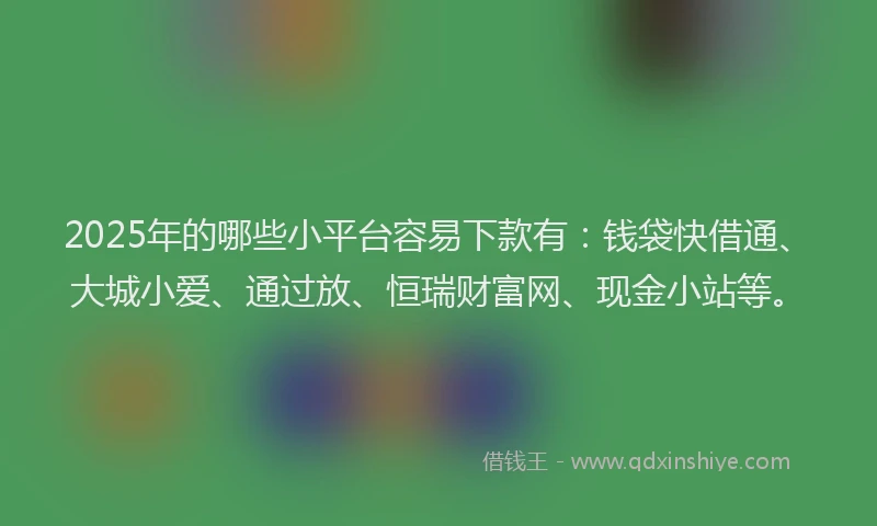 2025年的哪些小平台容易下款有：钱袋快借通、大城小爱、通过放、恒瑞财富网、现金小站等。