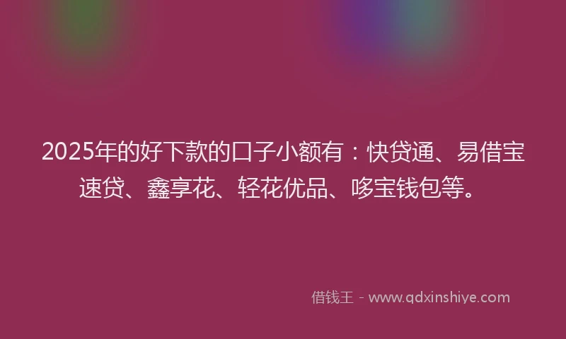 2025年的好下款的口子小额有：快贷通、易借宝速贷、鑫享花、轻花优品、哆宝钱包等。