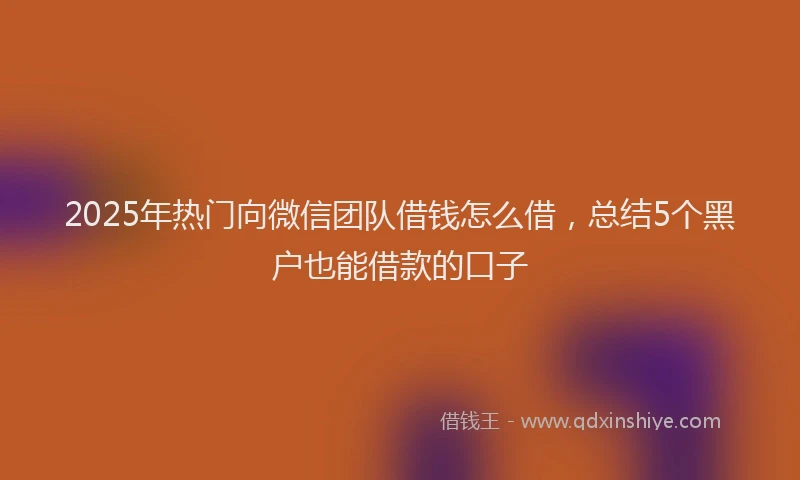 2025年热门向微信团队借钱怎么借，总结5个黑户也能借款的口子