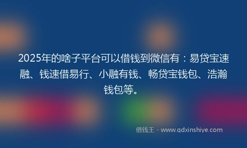 2025年的啥子平台可以借钱到微信有：易贷宝速融、钱速借易行、小融有钱、畅贷宝钱包、浩瀚钱包等。
