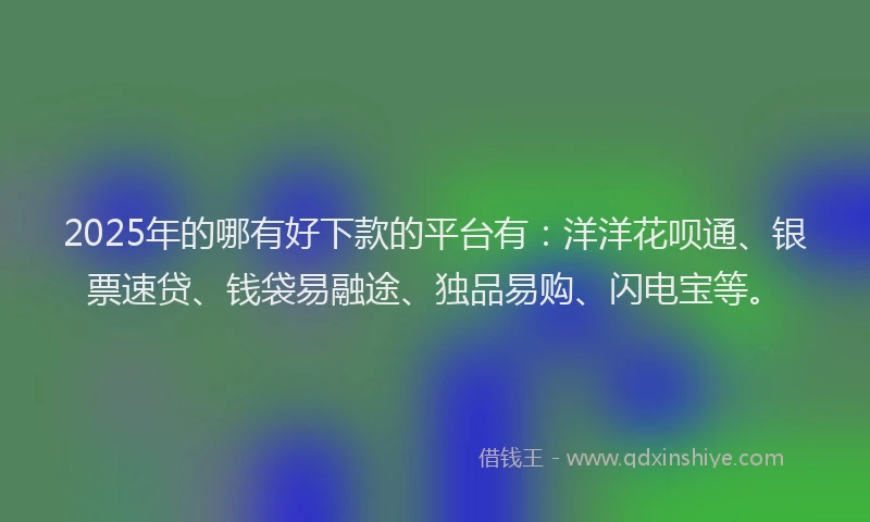 2025年的哪有好下款的平台有：洋洋花呗通、银票速贷、钱袋易融途、独品易购、闪电宝等。