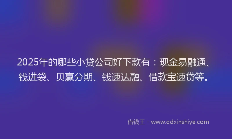 2025年的哪些小贷公司好下款有：现金易融通、钱进袋、贝赢分期、钱速达融、借款宝速贷等。