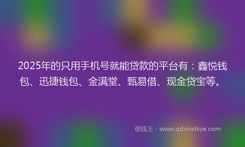 2025年的只用手机号就能贷款的平台有：鑫悦钱包、迅捷钱包、金满堂、甄易借、现金贷宝等。
