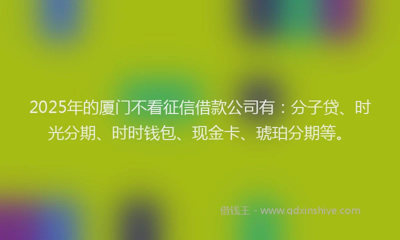 2025年的厦门不看征信借款公司有：分子贷、时光分期、时时钱包、现金卡、琥珀分期等。