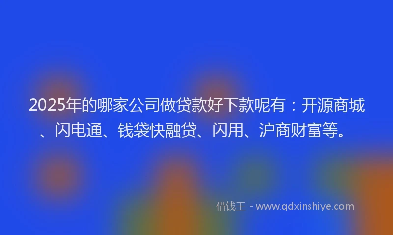 2025年的哪家公司做贷款好下款呢有：开源商城、闪电通、钱袋快融贷、闪用、沪商财富等。
