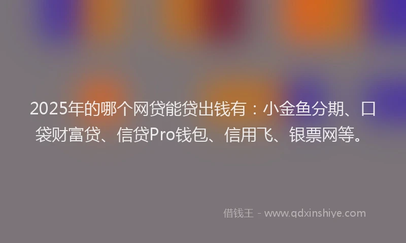 2025年的哪个网贷能贷出钱有:小金鱼分期、口袋财富贷、信贷Pro钱包、信用飞、银票网等。
