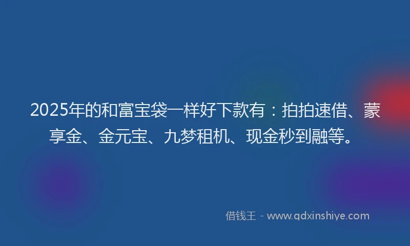 2025年的和富宝袋一样好下款有：拍拍速借、蒙享金、金元宝、九梦租机、现金秒到融等。