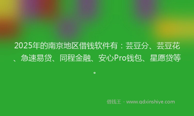 2025年的南京地区借钱软件有：芸豆分、芸豆花、急速易贷、同程金融、安心Pro钱包、星愿贷等。