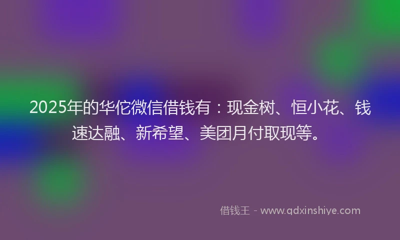 2025年的华佗微信借钱有：现金树、恒小花、钱速达融、新希望、美团月付取现等。